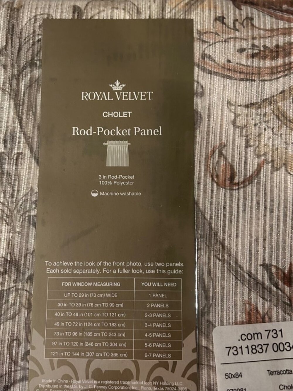 "Royal Velvet Cholet Curtain Set 2 Rod Pocket Panels Floral Beige Rust 50"x 84" - Picture 10 of 14